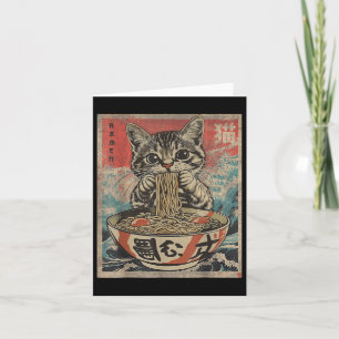 Tarjeta Gato comiendo fideos de Ramen Kawaii Anime Manga J