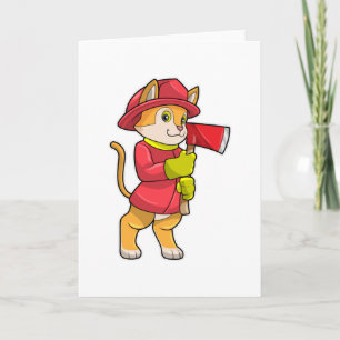 Tarjeta Gato como bombero con hacha
