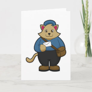 Tarjeta Gato como cartero con sobre y bolsa