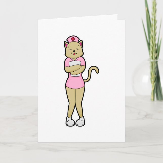 Tarjeta Gato como enfermera con lista médica (Anverso)