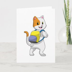 Tarjeta Gato como excursionista con mochila
