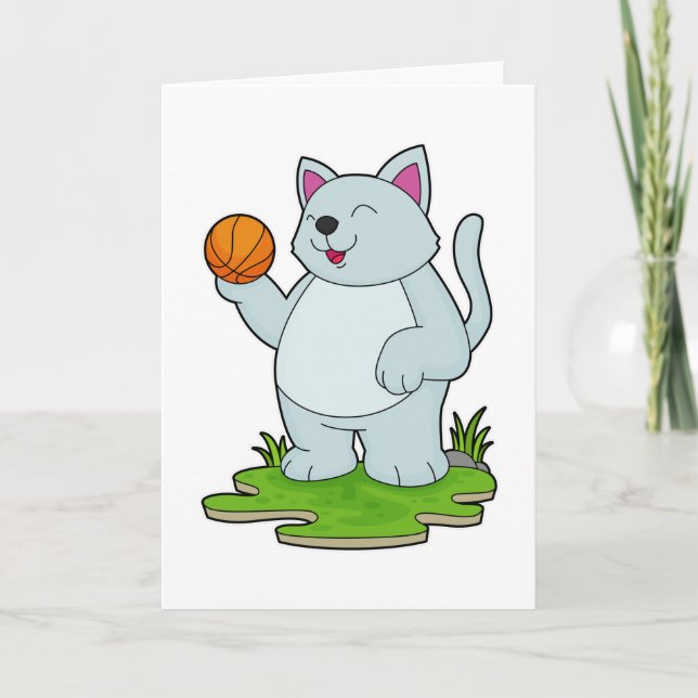 Tarjeta Gato como jugador de baloncesto con baloncesto (Anverso)