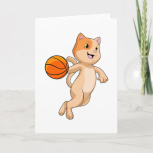 Tarjeta Gato como jugador de baloncesto con baloncesto