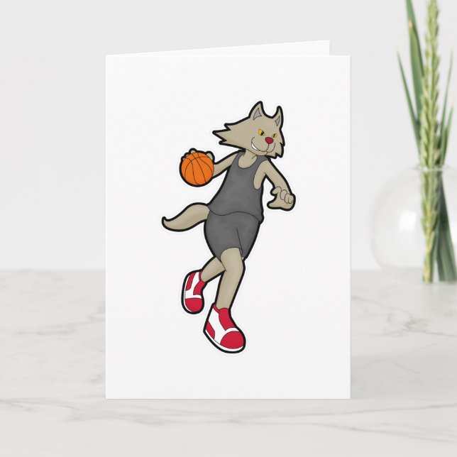 Tarjeta Gato como jugador de baloncesto con baloncesto (Anverso)