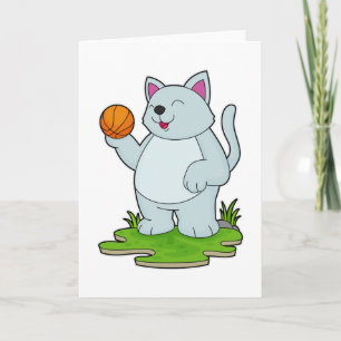 Tarjeta Gato como jugador de baloncesto con pelota de balo