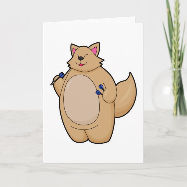 Tarjeta Gato como jugador de dardos con dardos (Anverso)