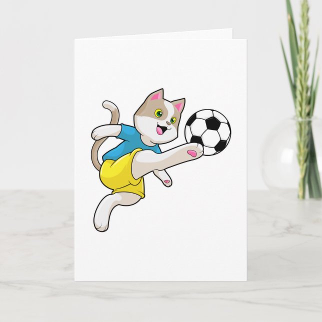 Tarjeta Gato como jugador de fútbol con balón de fútbol (Anverso)