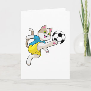 Tarjeta Gato como jugador de fútbol con balón de fútbol