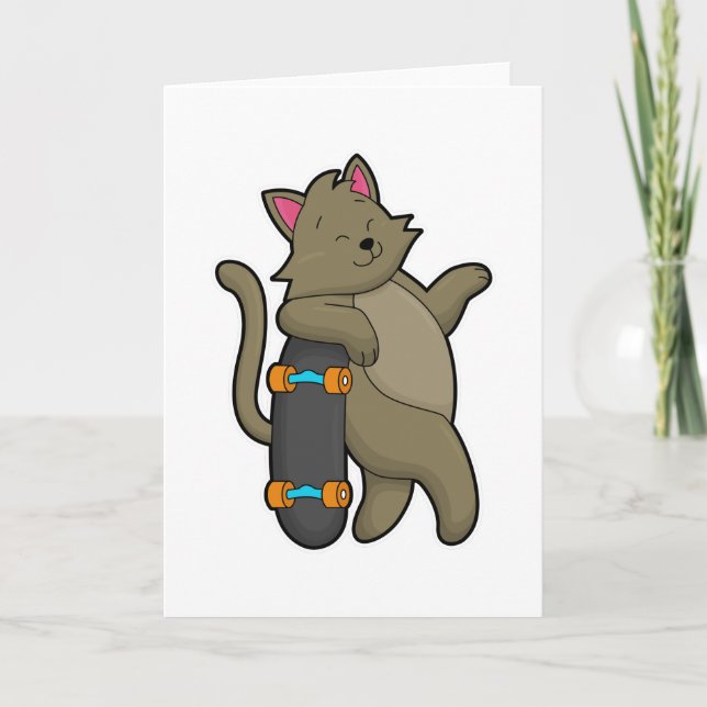 Tarjeta Gato como patinador con monopatín (Anverso)