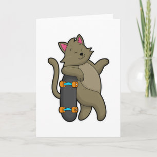 Tarjeta Gato como patinador con monopatín