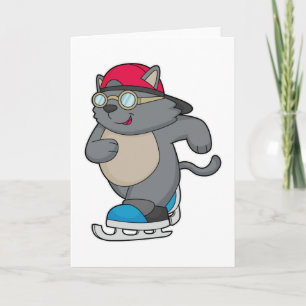 Tarjeta Gato como patinador sobre hielo con patines de hie
