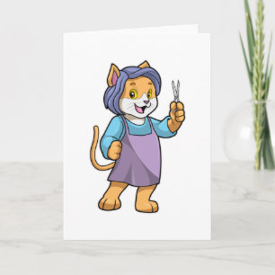 Tarjeta Gato como peluquero con tijeras