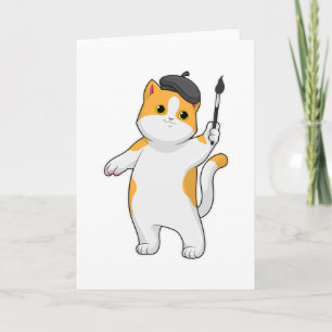 Tarjeta Gato como pintor con pincel