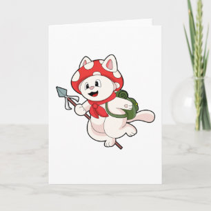 Tarjeta Gato como recolector de champiñones con champiñón