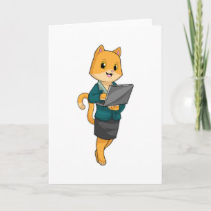 Tarjeta Gato como secretario con portátil