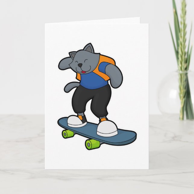 Tarjeta Gato como Skateboarder con monopatín (Anverso)