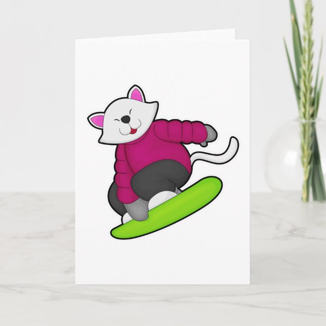 Tarjeta Gato como snowboarder con Snowboard (Anverso)
