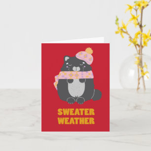 Tarjeta Gato con bufanda rosa y sombrero para clima de sué