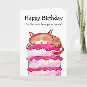 Tarjeta Gato con carta de cumpleaños de pastel