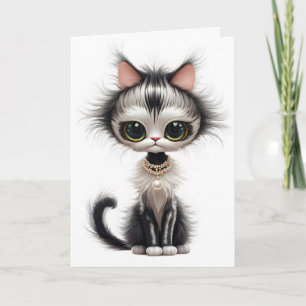Tarjeta Gato con collar de perla pensando en ti