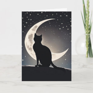 Tarjeta Gato Con Creciente Luna Pensando En Ti