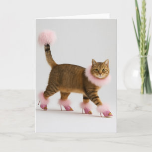 Tarjeta Gato con estilo en tacones rosas y glamour esponjo