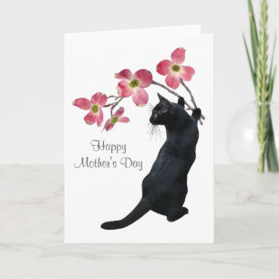 Tarjeta Gato con flores rosadas de dogwood carta del día d
