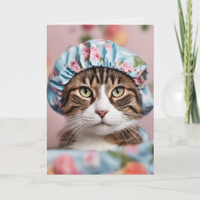 Tarjeta Gato con funda de ducha (Anverso)