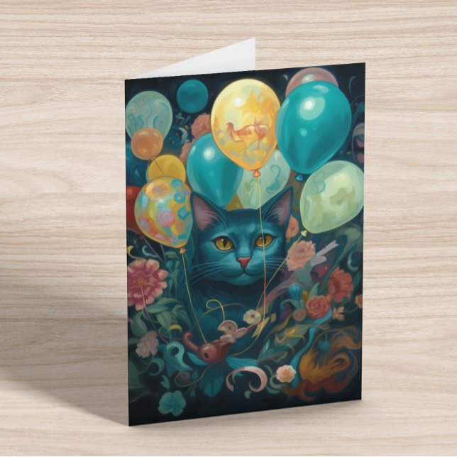 Tarjeta Gato con globos de cumpleaños  (Subido por el creador)