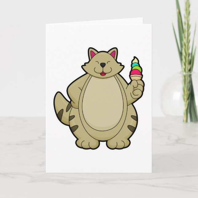 Tarjeta Gato con helado Waffle (Anverso)