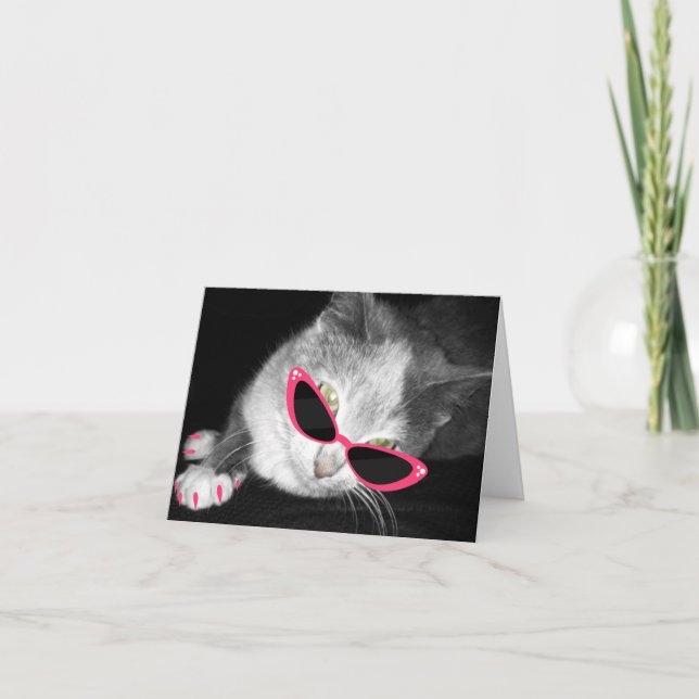 Tarjeta Gato con las gafas de sol y las garras rosadas (Anverso)