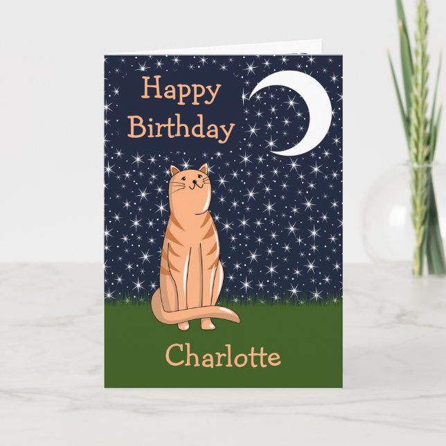 Tarjeta Gato con Luna y Estrellas (Anverso)