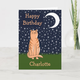 Tarjeta Gato con Luna y Estrellas