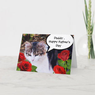 TARJETA GATO CON ROSAS ROJAS, DÍA DEL PADRE