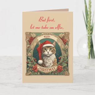 Tarjeta Gato con sombrero de Santa Feliz Navidad Foto Boot