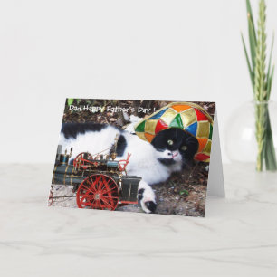 Tarjeta GATO CON SOMBRERO HARLEQUÍN Día del Padre