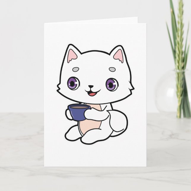 Tarjeta Gato con taza de café (Anverso)