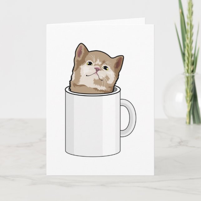 Tarjeta Gato con taza de café (Anverso)
