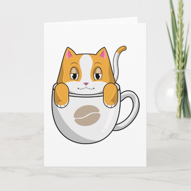 Tarjeta Gato con taza de café (Anverso)