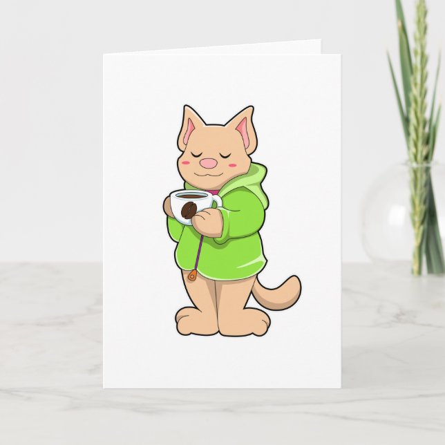 Tarjeta Gato con taza de café y pijama (Anverso)