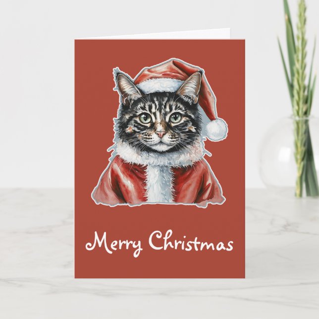 Tarjeta Gato con traje de Papá Noel - Navidades 1 (Anverso)