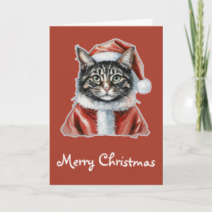 Tarjeta Gato con traje de Papá Noel - Navidades 1