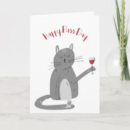 Tarjeta Gato con Vidrio Vino Cumpleaños
