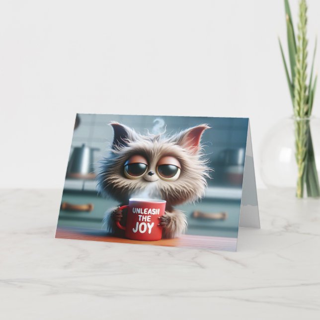 Tarjeta Gato Cute De Cumpleaños Con Café Rojo Mug (Anverso)