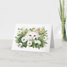 Tarjeta Gato De Acuarela En Daisies
