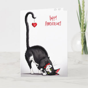 Tarjeta Gato de aniversario con corazón de barro