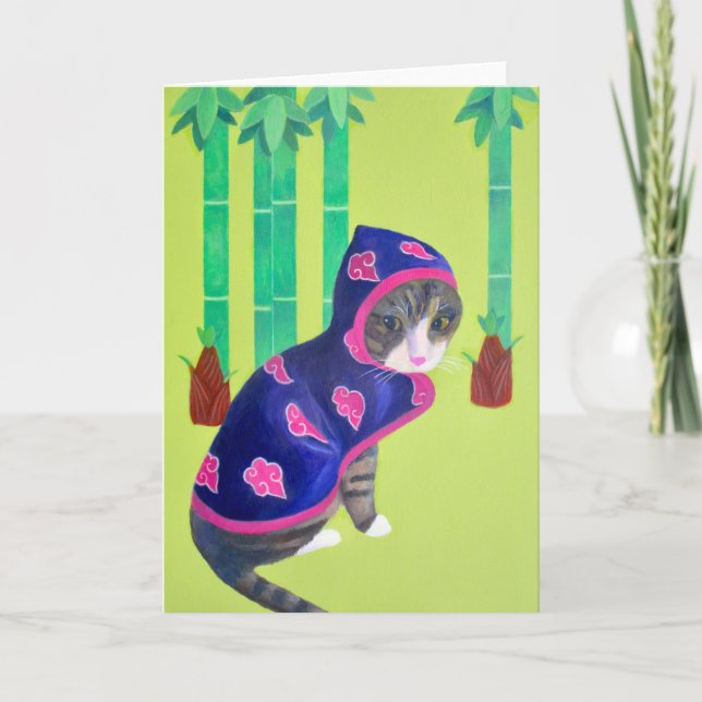 Tarjeta Gato de bambú que cruza animales (Anverso)