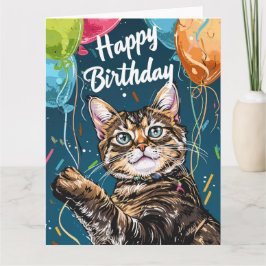 Tarjeta Gato de Bengala con globos