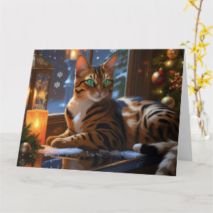 Tarjeta Gato de Bengala con vacaciones de luces Navidades