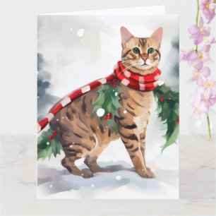 Tarjeta Gato de Bengala en Navidades de nieve